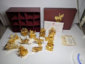 Set of 12 Danbury Mint 1992 Gold Christmas Ornaments with Box READ