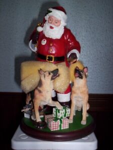 Vintage Danbury Mint SANTA'S GERMAN SHEPHERDS Figurine 10" Tall  Santa w/2 Dogs