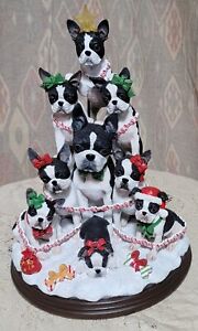 New ListingDanbury Mint The Boston Terrier Family Christmas Tree Lighted Dog Figurine