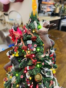 Boston Terrier Dog Christmas Tree Lighted Figurine Vintage Danbury Mint Decor