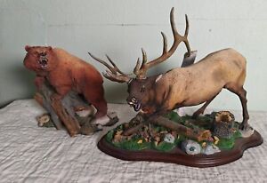 Danbury Mint Nick Bibby Heavyweight Champ Bear & Elk Of A Lifetime Sculputures