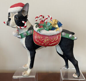 Danbury Mint BOSTON TERRIER  Dog Christmas Santa Candy Canes Sculpture Figure