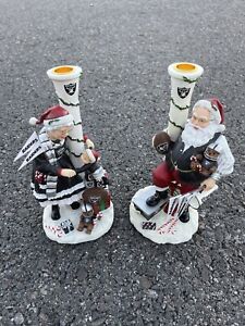 '04 Danbury Mint Raiders Football Christmas Candlestick Holders Mr & Mrs Claus