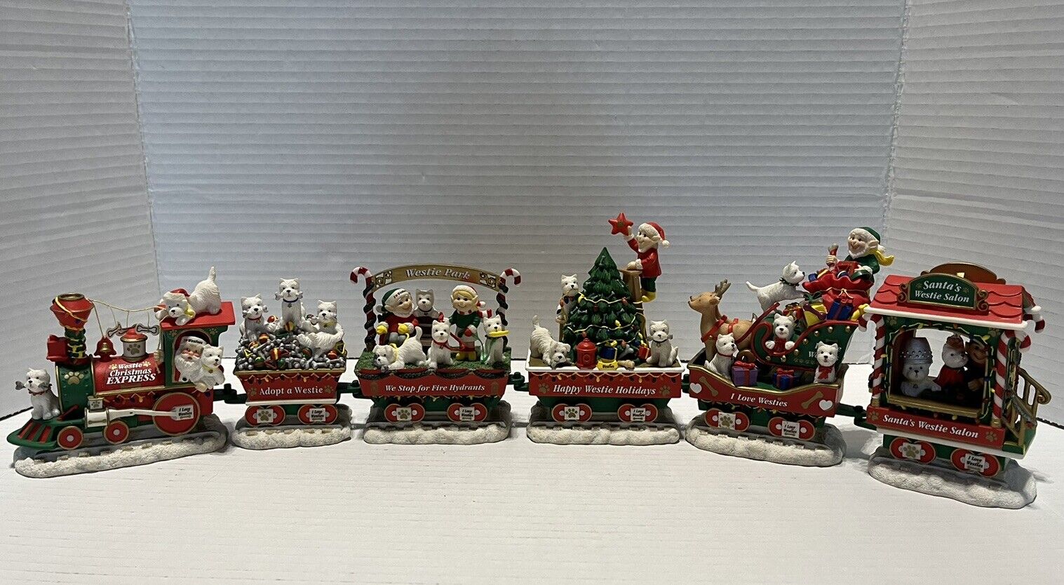 Danbury Mint Westie Dog Holiday Christmas Express Train Figurines Set With Box
