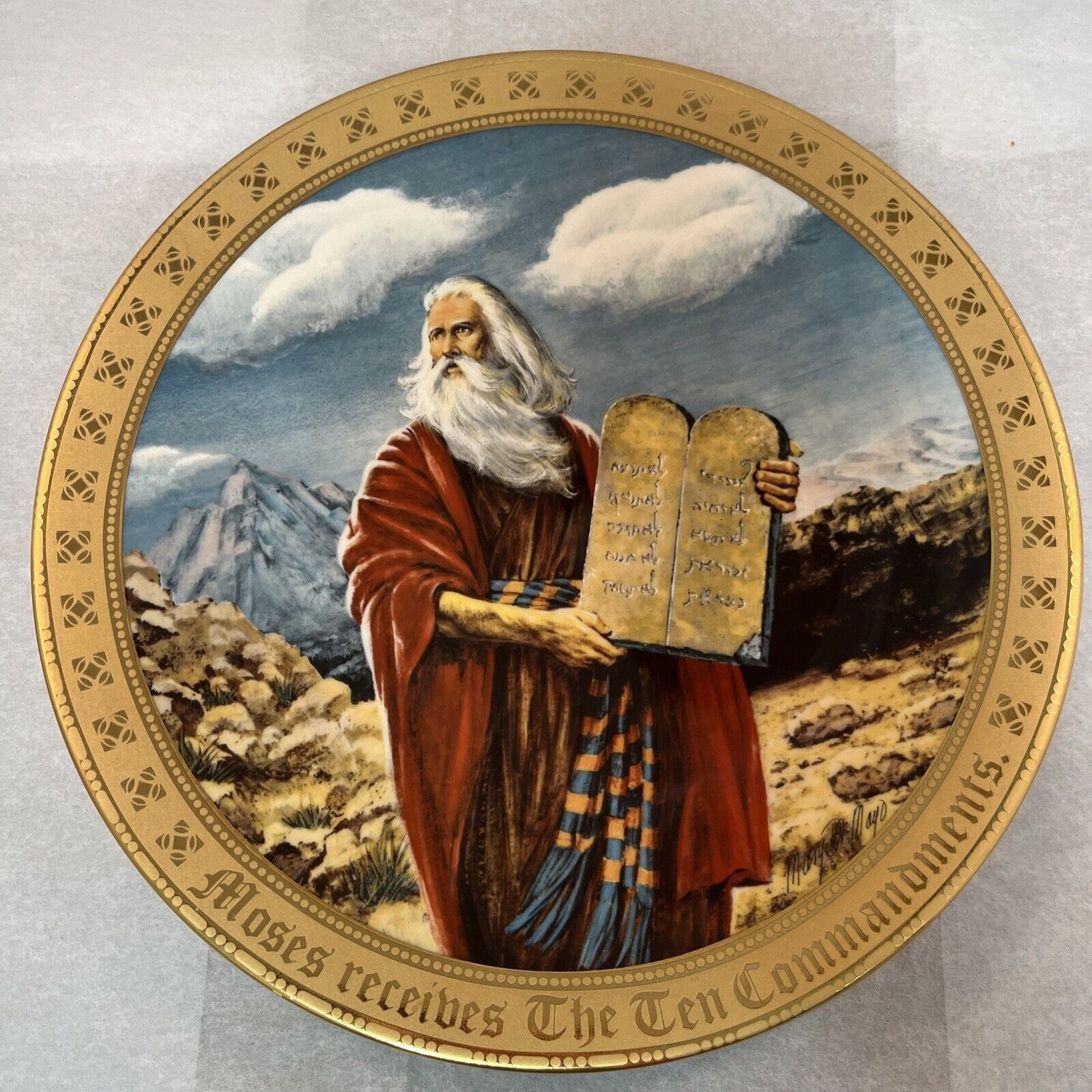 Danbury Mint 24K Gold Moses Receives Commandments Collectible Plate Mary Mayo