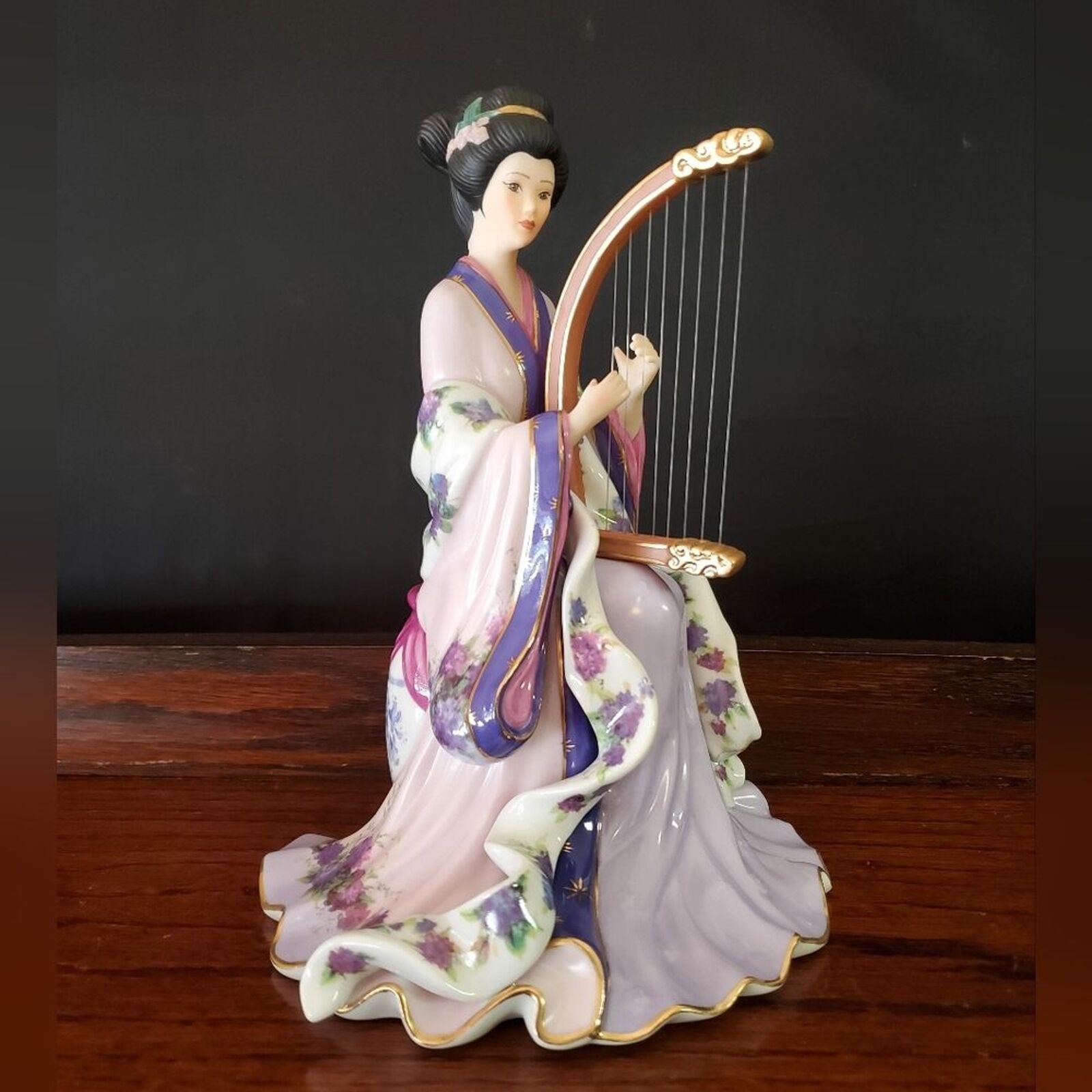 Vintage Danbury Mint Harp Princess by Lena Liu Porcelain Asian Figurine MINT