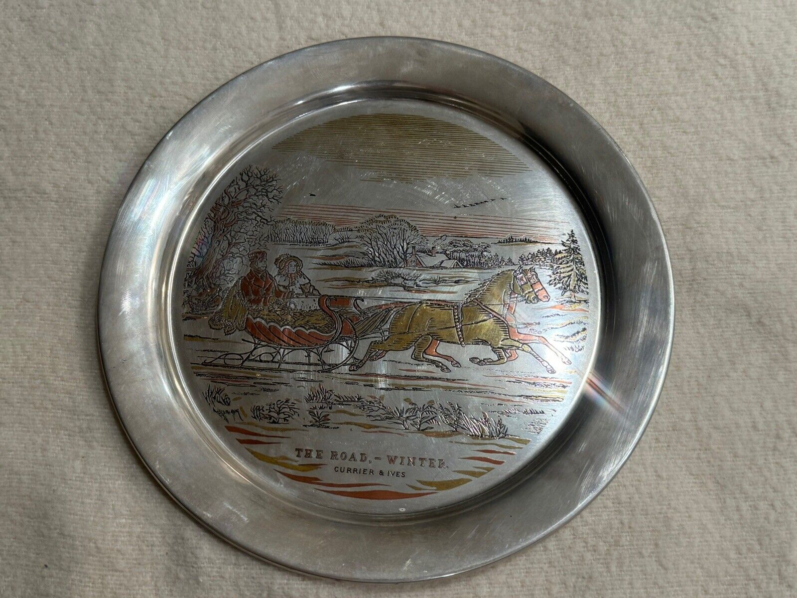1972 Danbury Mint Sterling Silver Plate "The Road, Winter" Currier Ives  Bx16