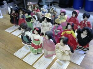 Lot of 19 Danbury Mint Porcelain "Dolls of the World" Collection Lot w/COA Cards