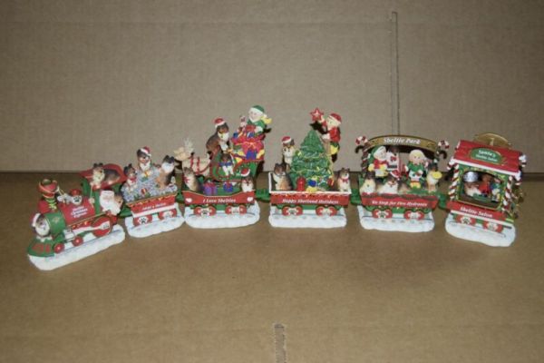 Vintage! Danbury Mint Sheltie Dog Christmas Train Express Holiday Rail Shetland