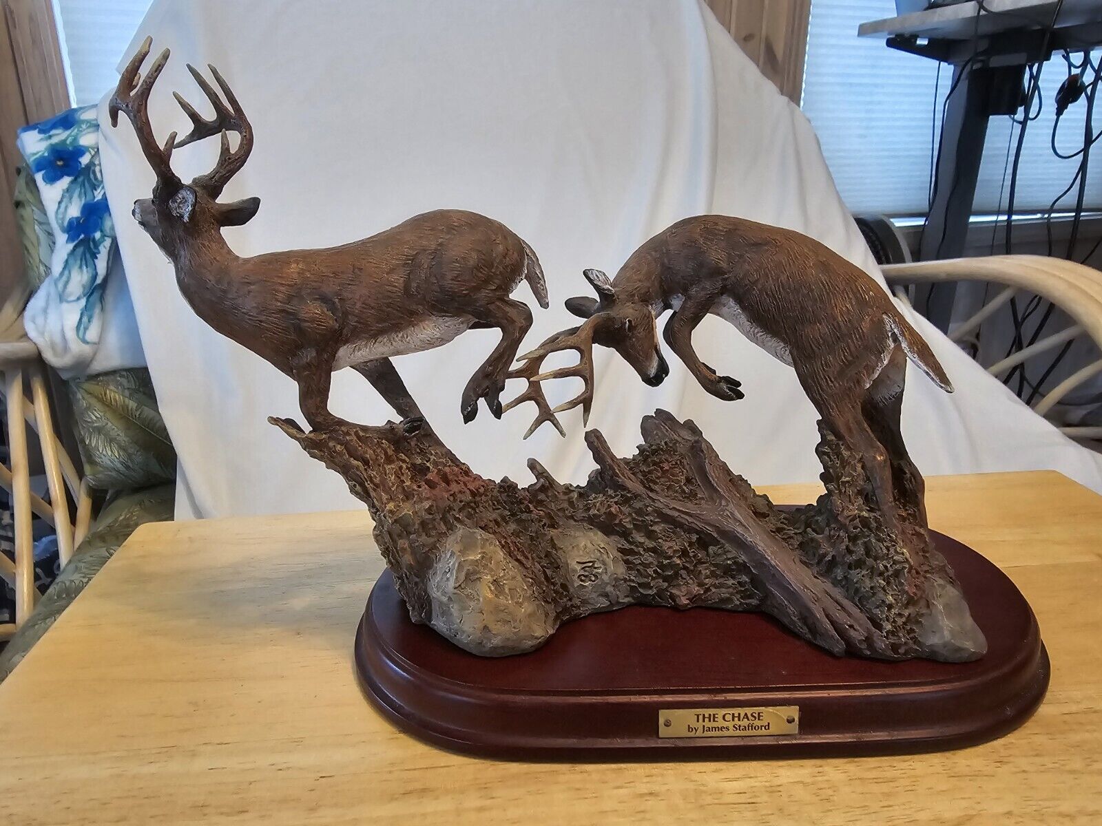 Danbury Mint Deer Statue James Stafford The Chase Whitetails in the Wilderness