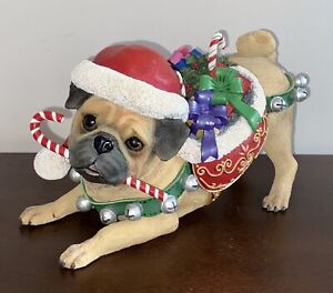 VTG Danbury Mint Santa CHRISTMAS PUG Dog Large Figure Sculpture. VERY RARE HTF.