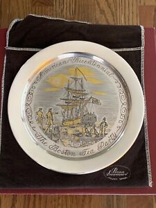VINTAGE DANBURY MINT STERLING SILVER BOSTON TEA PARTY-1776 PLATE IN BOX