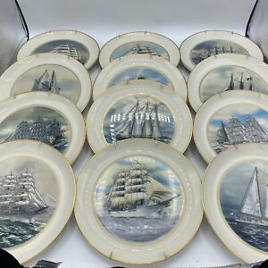 Danbury Mint Tall Ships Fine China Collector Plates Set of 12 with Wall Hangers!