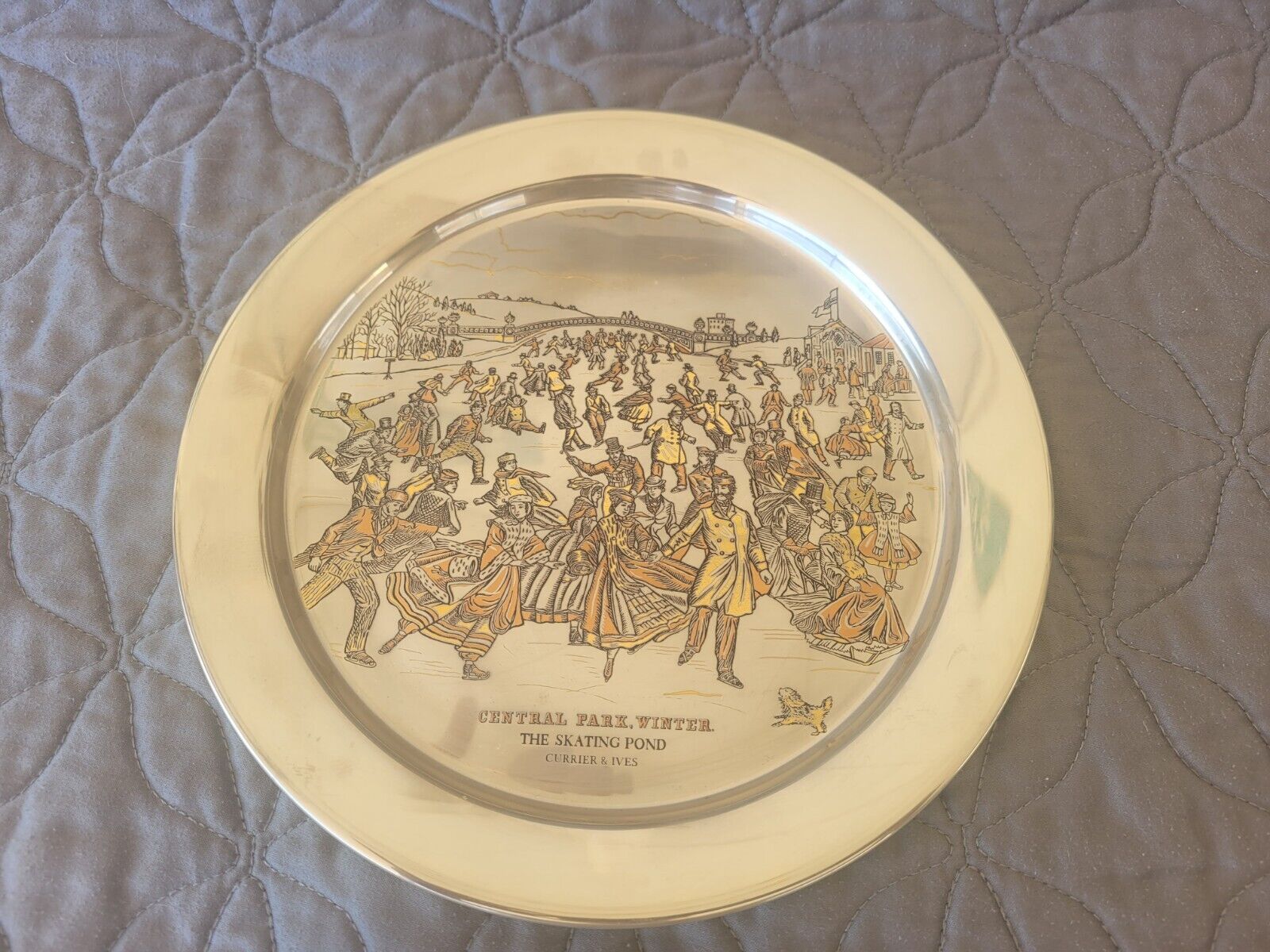 "Central Park, Winter - The Skating Pond" Sterling Silver Currier & Ives Plate