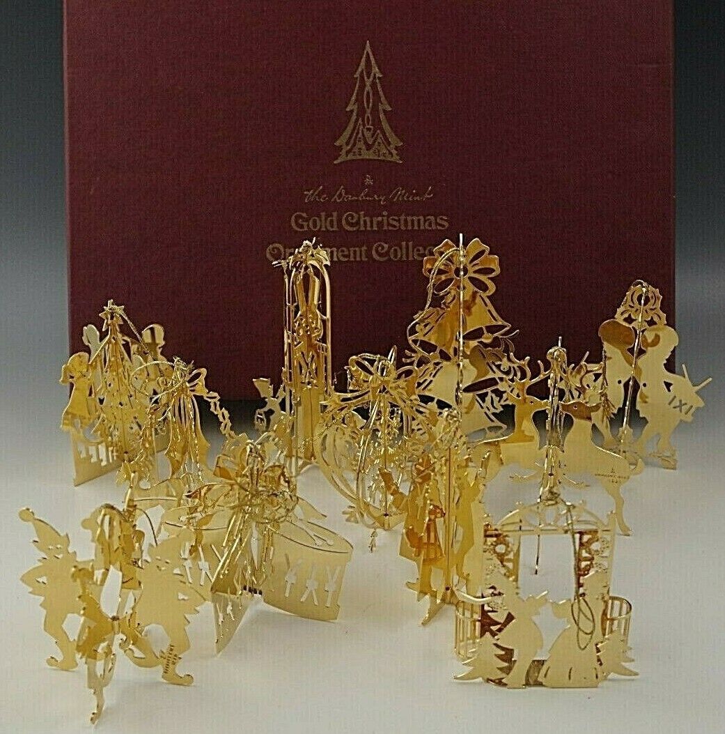 DANBURY MINT 1980-84 GOLD CHRISTMAS ORNAMENT COLLECTION SET 11 PIECES-BOXED