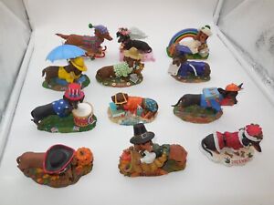 CA Danbury Mint Perpetual Calendar Dachshund Figurines  Complete Set 12 Jan Dec