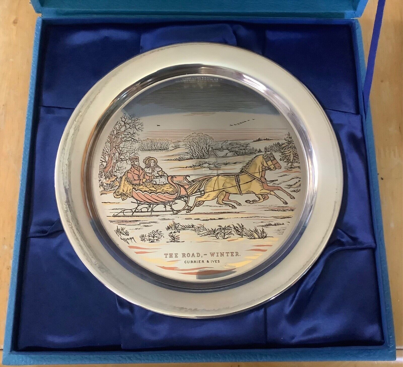 STERLING SILVER PLATE  The Road-Winter  Currier & Ives 1972 Over 8 Ounces Silver
