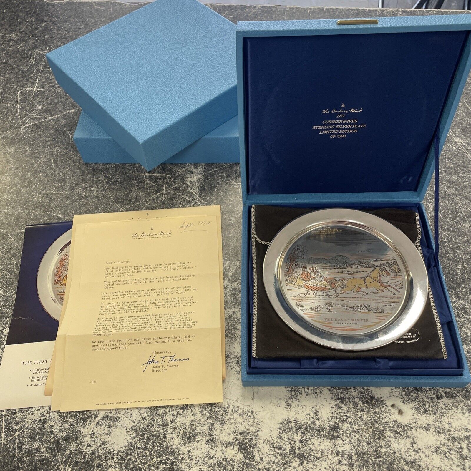1972 Danbury Mint Sterling Silver Plate "The Road, Winter" Currier Ives Ltd Ed