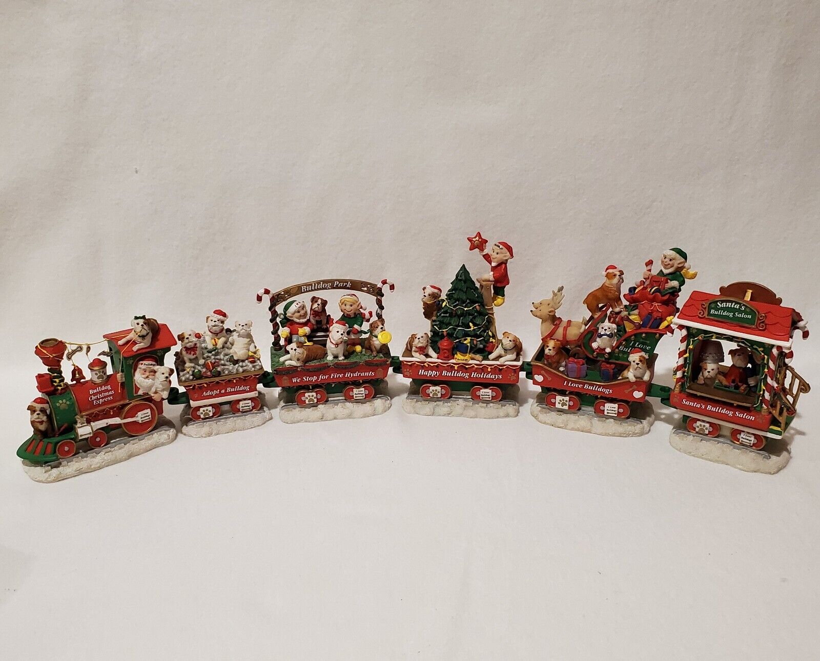 Danbury Mint Bulldog Christmas Express Train Six Pieces Holiday Decor RARE