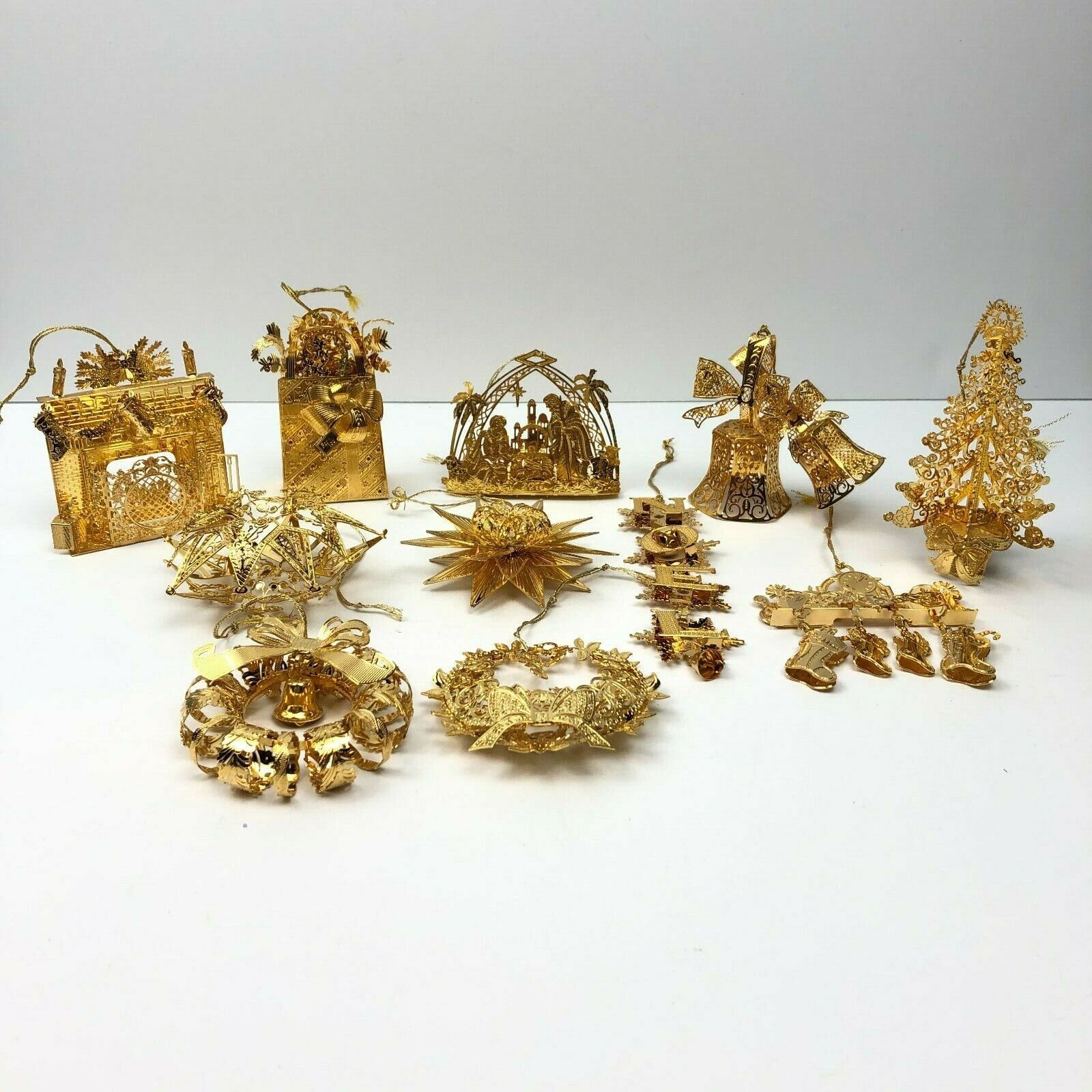 Danbury Mint Gold Christmas Ornaments Lot of 11 from 2002, 2003, 2005 thru 2013