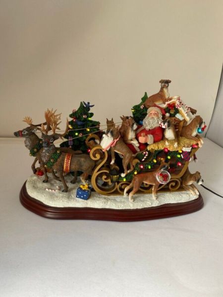 Danbury Mint Boxer Dogs Christmas Santa’s Sleigh Vintage Rare Retired Limited