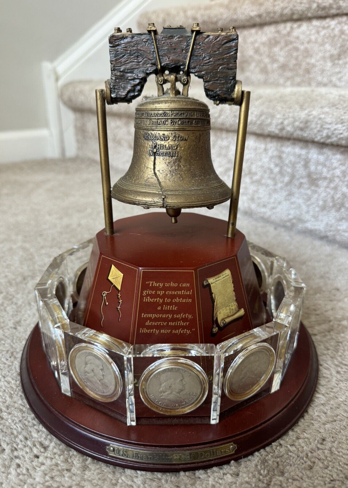 Danbury Mint U.S. 12 Franklin Half Dollars Crystal Collection Liberty Bell Stand