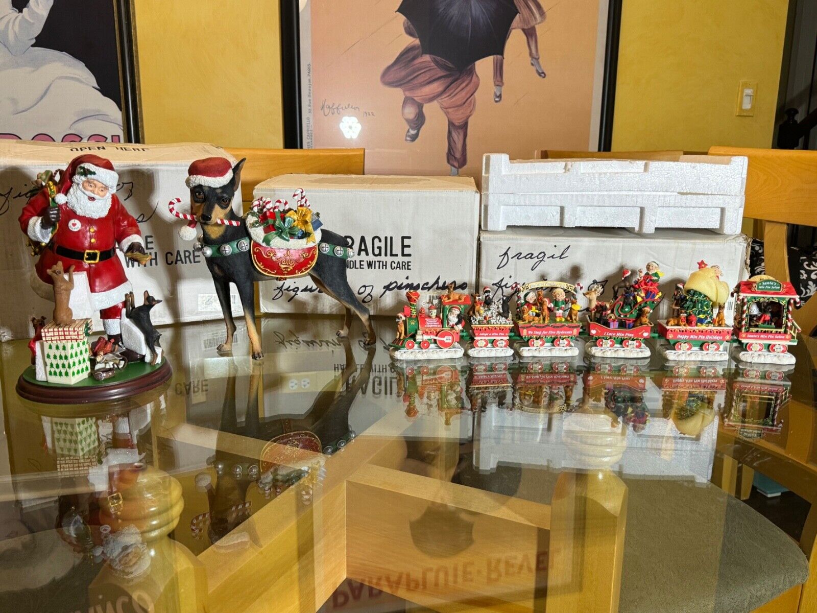 Danbury Mint Miniature Pinscher Christmas SET,TRAIN,SANTA W PINSCHERS PINSCHER