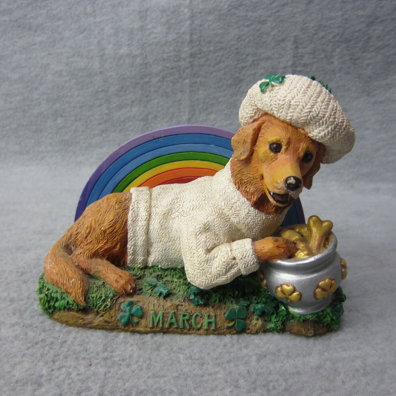 Danbury Mint MARCH Golden Retriever Perpetual Calendar Dog Figurine