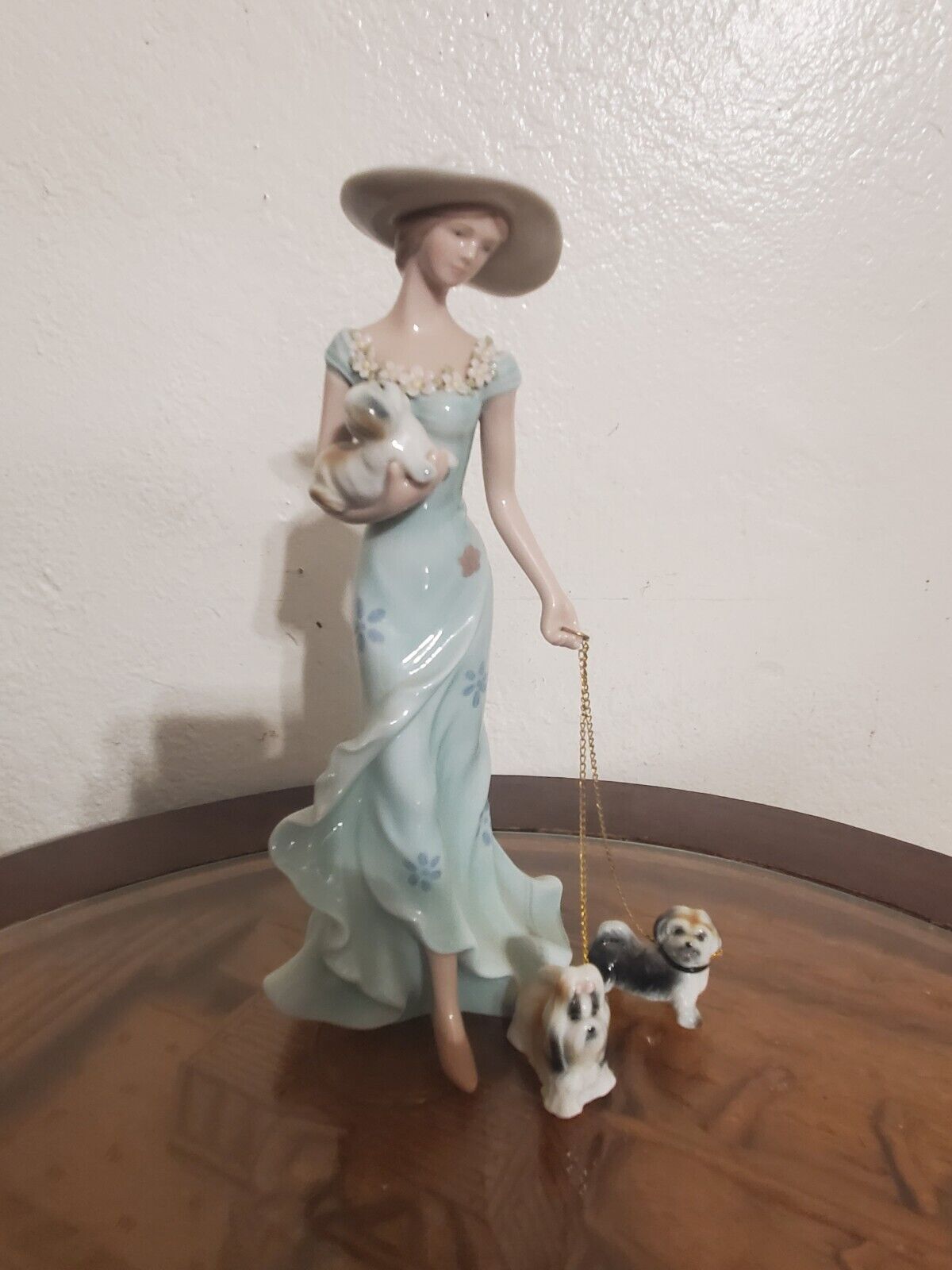 RARE DANBURY MINT SPRINGTIME STROLL - Shih Tzu LADY W/ DOGS FIGURE FIGURINE