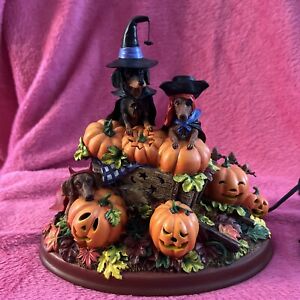 Danbury Mint Pumpkin Patch Halloween Dachshunds Lighted Figurine Hounds Dogs Pet