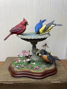 Bob Guge Summer Gathering Danbury Mint Cardinal Birds Birdbath Flowers