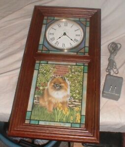 The Danbury Mint POMERANIAN Dog Stained Glass Lighted Wall Clock