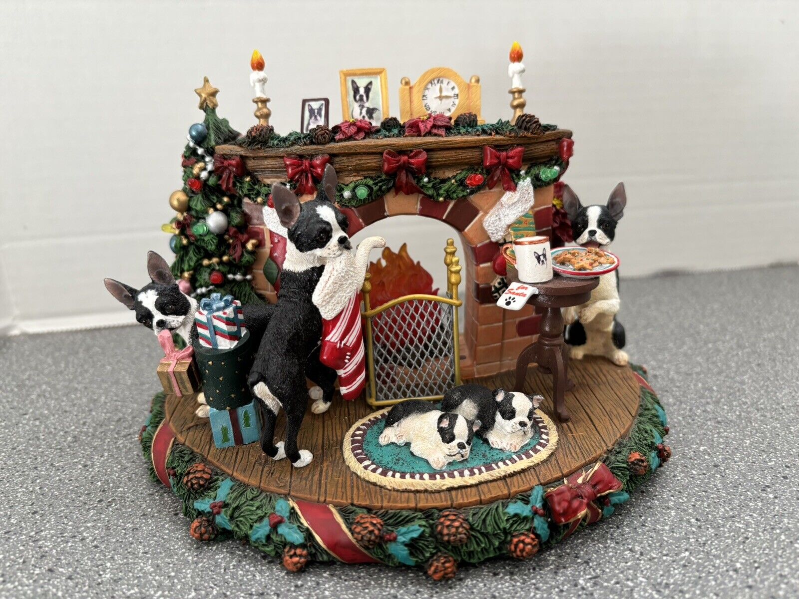 A Cozy Christmas Eve Danbury Mint Boston Terrier Holiday Fireplace Decoration 5"