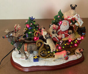 Rare danbury mint pug christmas sleigh With Santa Beautiful
