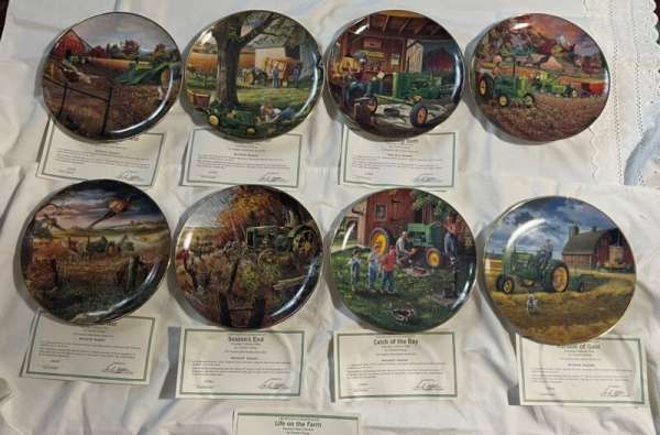 LIFE ON THE FARM-Charles Freitag 8 Collector Plate Set /John Deere /Danbury mint