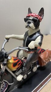 Danbury Mint Bad To The Bone Boston Terrier on Flaming Motorcycle Rare/Retired