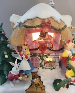 Disney Alice In Wonderland Lighted Cottage Danbury Mint Christmas Village Works
