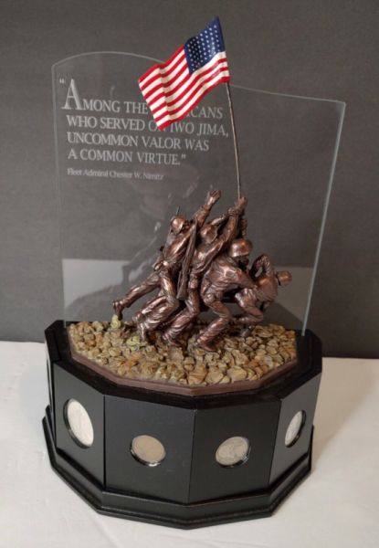 Danbury Mint Iwo Jima 75th Anniversary Coin Sculpture Holder and 5 1945 Coins