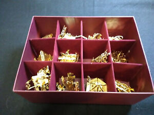 Mixed Dozen Danbury Mint Gold Christmas Ornaments In box.