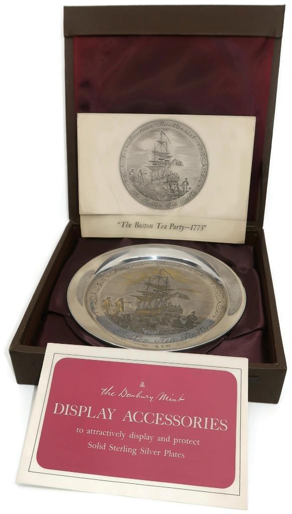Danbury Mint BOSTON TEA PARTY 247g Solid Sterling Silver & 24K Gold LE Plate, 8"