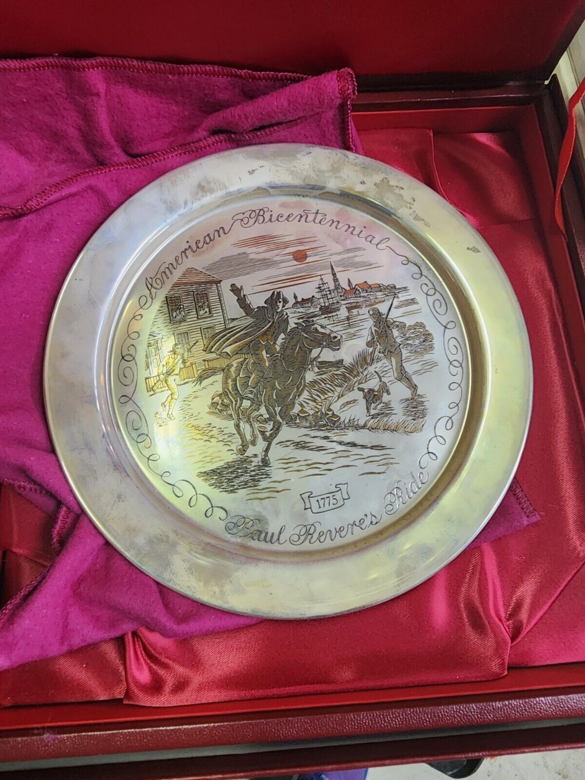 Bicentennial Plate 1975, Paul Revere's Ride, Sterling Silver  Original Box