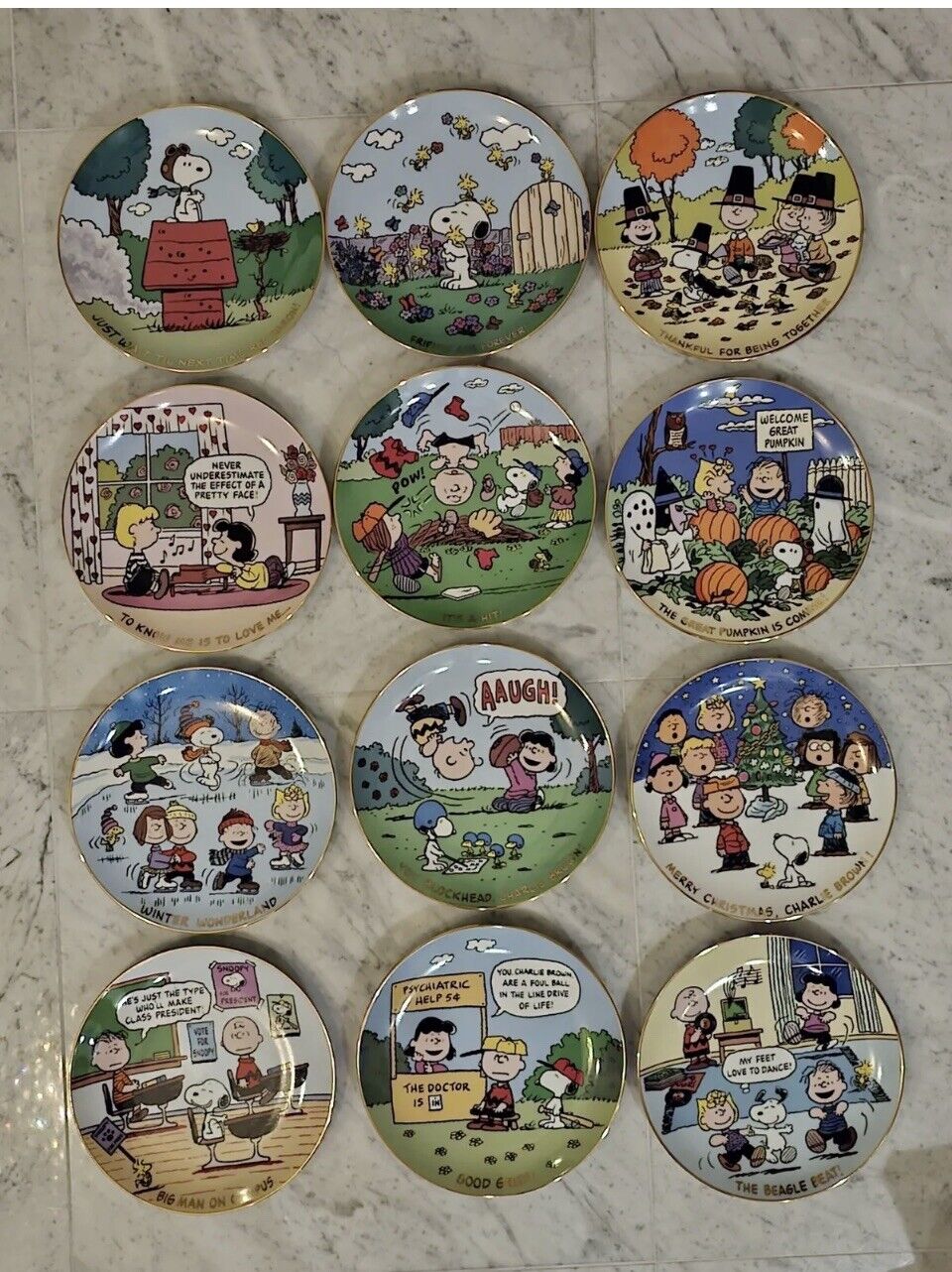 Set Of 12 Danbury Mint Limited Edition Peanuts Magical Moments Collector Plates