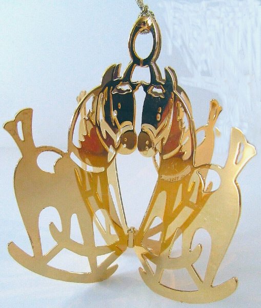 Danbury Mint - 1981 Gold Christmas Ornament - "Rocking Horse"