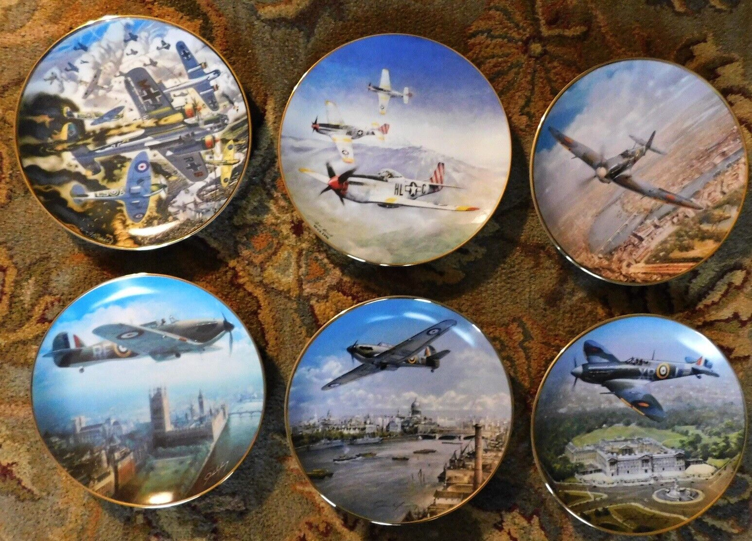 6 Franklin Mint WW2 Fighter Airplanes Military 8" Plates Limited Edition