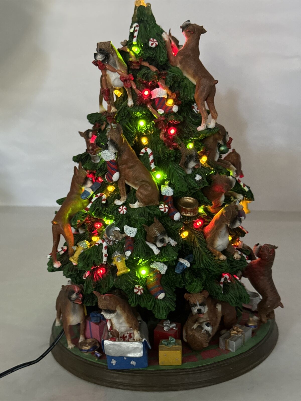 Danbury Mint Boxer Dog Christmas Tree Lighted Figurine 12" Missing Star READ