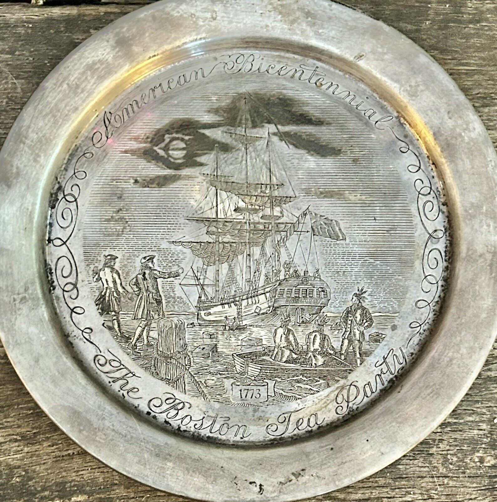 Vintage 1976 Danbury Mint “Boston Tea Party - 1773" Plate Solid Sterling Silver