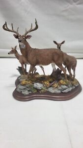 DANBURY MINT WILDLIFE STANDING GUARD DEER BUCK WITH 2 DOES FIGURINE VG CONDITION