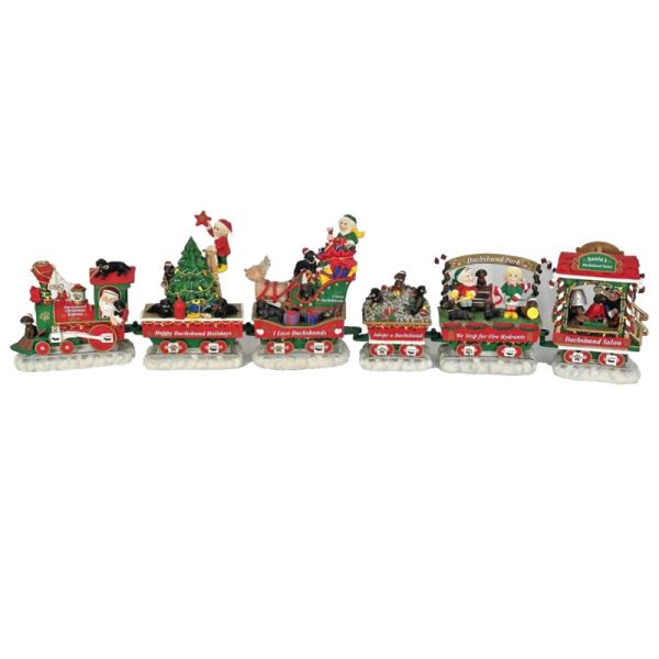 Danbury Mint Dachshund Christmas Express Train Doxie Puppy Dog Santa