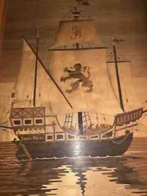 vtg B G inlaid wood 24x17â? Santa Maria art Buchschmid & Gretaux
