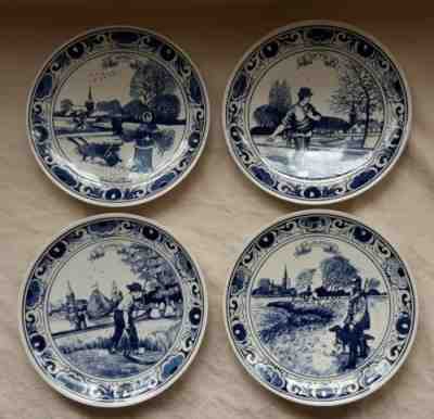 DELFT Schoonhoven Holland Set of 4  PLATES "Four Seasons" Blue White Read Desc